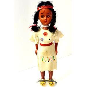 7 1/2" Vintage Native American Doll with Beaded Leather Clothes & Shoes